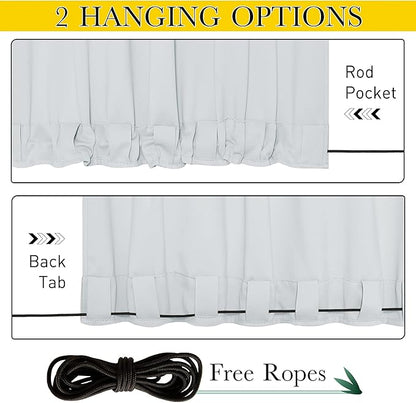 NICETOWN 2 Panels Outdoor Curtains for Patio Waterproof & Windproof, Grommet & Back Tab on Top & Bottom Weighted Drapes Keep Sun/Rain Out with Bouns Rope for Deck, Greyish White, W84 x L84