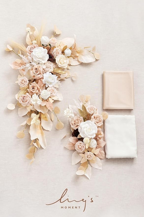 Artificial Flowers Wedding Arch Swag Set, 4 Pieces, White & Beige