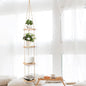 Hemp Rope Hanging Plant Shelf from Ceiling for Narrow Space or window Boho Hanging plant Shelves, Natural Pine Wooden Plant Stand Display for Indoor, Outdoor, Corner, Balcony, Living Room and Bedroom