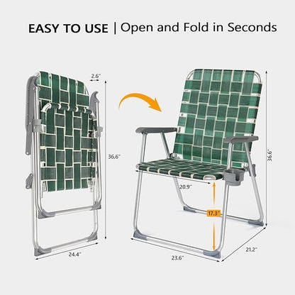 Patio Dining Chairs 2-Pack, Folding Aluminum Oversized, Dark Green