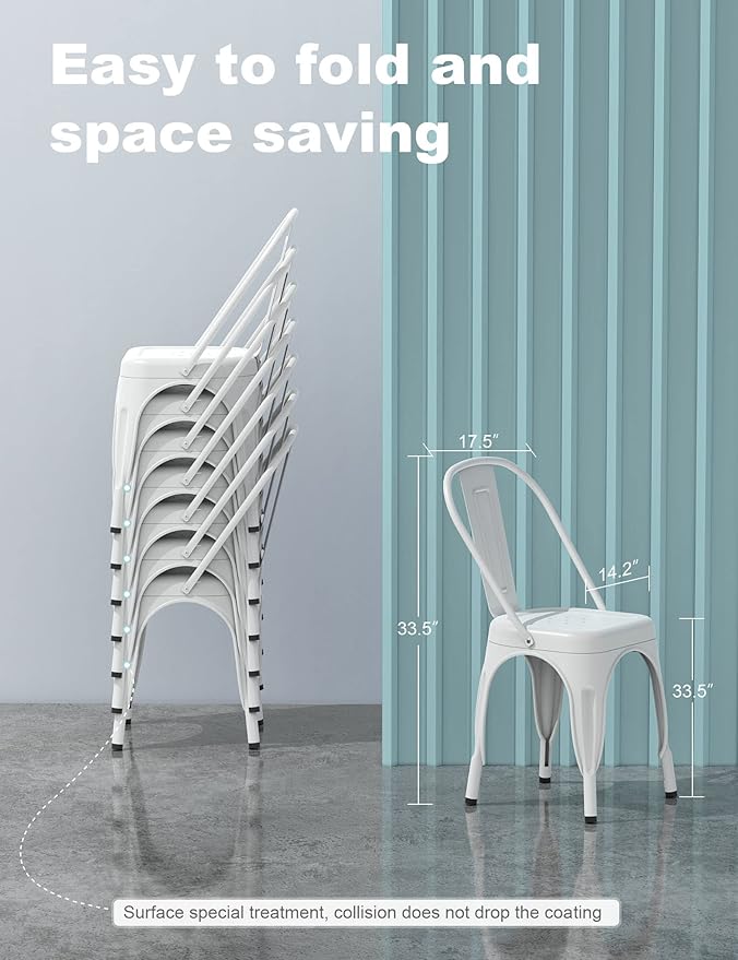Patio Dining Chairs Matte White Metal Farmhouse Stackable Set of 4