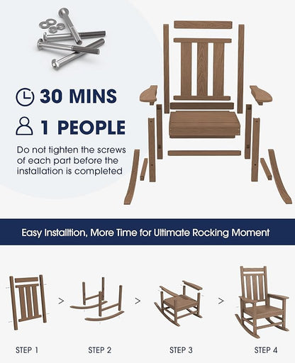 Brown Oversized Porch Rocking Chairs, Set of 2 with 350 lb Capacity