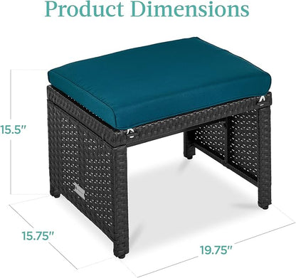 Best Choice Products Set of 2 Wicker Ottomans, Multipurpose Outdoor Furniture for Patio, Backyard, Additional Seating, Footrest, Side Table w/Removable Cushions, Steel Frame - Peacock Blue/Black