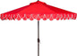 SAFAVIEH 9ft Outdoor Patio Umbrella, Round, Valance, Red & White Trim, Auto Crank Tilt, UV Resistant for Deck, Backyard, Poolside (PAT8006D)
