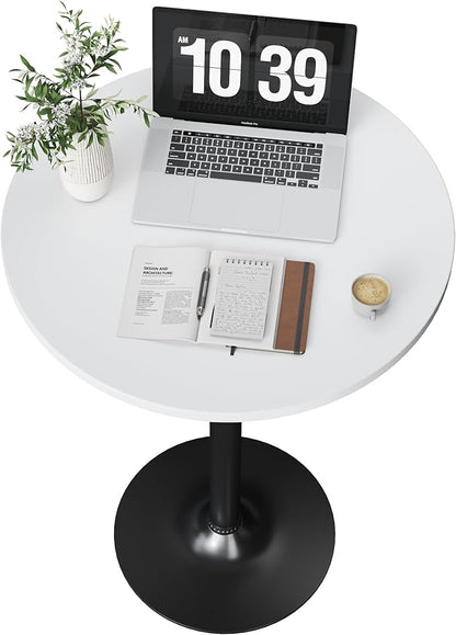 Flamaker Round Bistro Pub Table Modern Style Metal Base MDF Top Cocktail Bar Table Counter Bar Height for Pub, Dining Room, Party (1, White-Black)