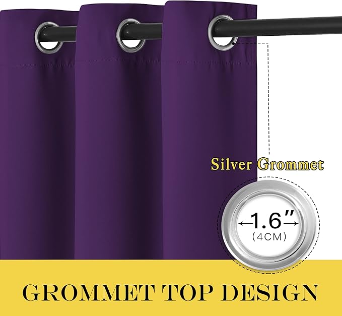 NICETOWN Royal Purple Blackout Curtains for Bedroom/Living Room 132 Inch Length - Thermal Insulated Room Darkening Grommet Top Window Curtains (100 by 132 - Inch, 1 Panel)