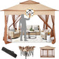 COBIZI 11x11 Pop Up Gazebo Canopy Tent Easy Up Outdoor Gazebo Waterproof Upgrade Portable Gazebo with Mosquito Nettings, Double Vented Roof and Carry Bag for Patio Garden Lawn(Khaki)