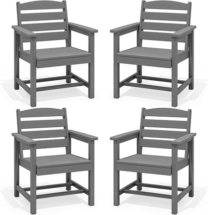 SERWALL Outdoor Dining Chairs Set of 4, All-Weather HDPE Patio Chair with 19.7" Widened Seat, for Backyard, Garden, Gray