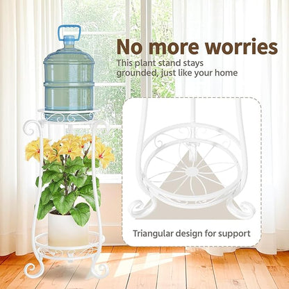 LASZOLA 2 Tier White Metal Plant Stand for Multiple Large Planters Indoor Outdoor Organizer, Heavy Duty Tall Flower Stand for Corner Patio Bathroom Office, Modern Sturdy Vertical Iron Rack, Cat Proof