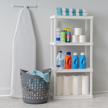 IRIS USA 4-Shelf Light Duty Plastic Storage Shelves, 200lb Capacity, 48" H x 24" W x 12" D, Medium Modular Shelving Unit Storage Organizer for Bathroom, Laundry, Garage & Home, Storage Rack - White