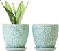 6 Inch Retro Ceramic Planter Set of 2 with Drainage Hole and Saucer for Plants, Indoor-Outdoor Garden Pots for Succulent, Orchid, and Flower (Fits Inner Pots Up to 5 Inches, Retro Green)
