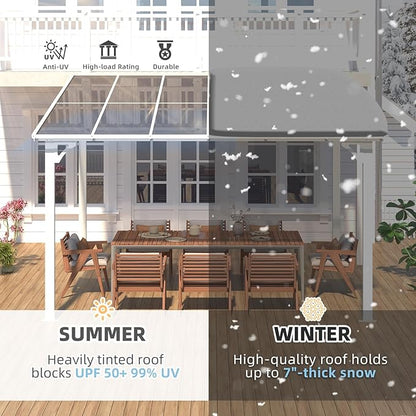 AECOJOY 12' x 10' Outdoor Gazebo Pergola for Patio, White Large Wall-Mounted Hardtop 10x12 Lean to Metal Gazebo Shelter Pergolas and Gazebos Clearance with Patio Roof, Heavy Duty Awnings for Backyard