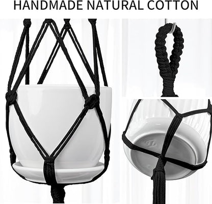 Macrame Plant Hanger - Fits 4 to 13 inches Pots for Indoor Outdoor, 34"/41"/46" 3 Sizes Set, Black (POTS NOT Included)
