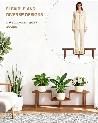 Concave Plant Shelf Indoor,3 Tiers Deformable Oval Plant Stand,Heavy Duty Long Flower Pot Stand for Multiple Plants,Low Plant Holder for Patio Balcony Living Room Office