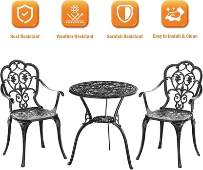 Patio Bistro Set of 2, Cast Aluminum, Outdoor Set w/Umbrella Hole, 3 Piece - Image 4