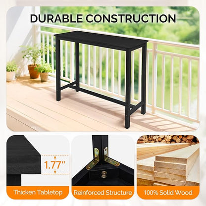 VINGLI Wooden Outdoor Bar Table, Wood Patio Counter Height Table, Weather-Resistant Patio Pub Table for Garden, Balcony, Poolside, Backyard