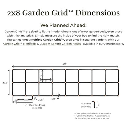 The Garden Grid | Preassembled Garden Watering System for Raised Beds | Drip Irrigation System & Soaker Hose - But Better | 1-Min Setup, USA-Made, Lasts 5-10x Longer | Size: 2x8 -Dims: 22.5"x88"