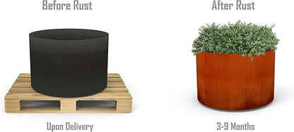 Plantercraft Large Round Corten Steel Planters for Outdoor Plants - 42 Inch Tall Extra Large Outdoor Planter for Modern Patio, Deck & Entryway | Weathering Steel