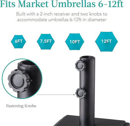 Best Choice Products Fillable Mobile Umbrella Base, Heavy Duty Base, Square Tiered Market Stand for Patio, Deck, Outdoor w/ 4 Wheels, 2 Locks, 2 Knobs, 120lb Capacity - Black