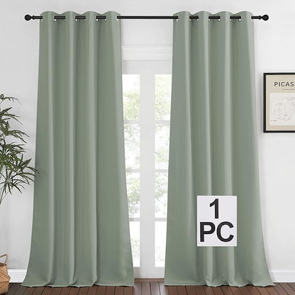 NICETOWN Blackout Sage Green Curtain 90 inch Length for Bedroom - Thermal Insulated Grommet Room Darkening Window Drape Sound Dampening for Living Room, W52 x L90, 1 Panel