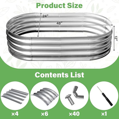 TATAANTY Galvanized Raised Garden Bed for Outdoor: 4X2X1ft Durable Metal Vegetable Plant Container Kit - Oval Planter Box for Gardening Flower Trough