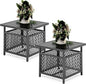 PHI VILLA Outdoor Patio Side Table Set of 2, 22" Small Black Metal Square End Table with Umbrella Hole, Outside Coffee Bistro Table for Porch, Deck, Balcony, Indoor