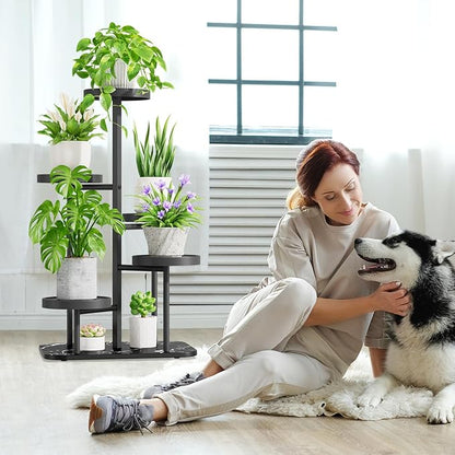 iDavosic.ly 5 Tier Plant Stand Indoor Outdoor, Tiered Corner Plant Stands for Multiple Plants, Metal Plastic Tall Plant Display Holder Flower Shelf for Patio Living Room Garden Balcony Bedroom, Black