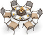 7-Piece Cast Aluminum Patio Furniture, Outdoor Dining Sets for 6 Include 54" Round Patio Dining Table and 6 Stackable Chairs with Cushions & Umbrella Hole (Bronze)