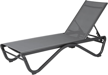 Kozyard Outdoor Chaise Lounge Chair, Full Flat Adjustable Patio Lounger with Aluminum Frame & Resin Legs, Textilene Fabric for Poolside, Backyard & Beach (Gray, Chair)