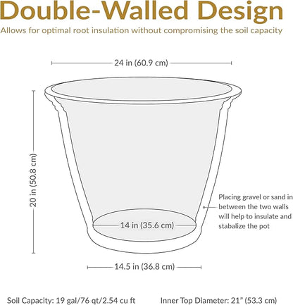 Sunnydaze 24-Inch Anjelica Large Plastic Pot for Plants - Outdoor Double-Walled Large Plastic Planter with Drillable Drainage Holes - Rust - 2pk