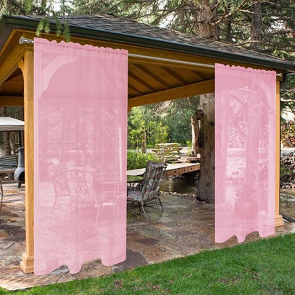 SpaceDresser Waterproof Outdoor Sheer Curtains for Patio - 4 Panels Rod Pocket Indoor Voile Sheer Curtain for Living Room,52W x 120L inch,Light Pink