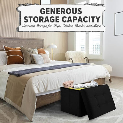 LINMAGCO Storage Ottoman Folding Foot Stool Foot Rest with Side Pocket Modern Ottoman with Storage Short Sofa Stool Linen Cloth 17x13x13(Black)