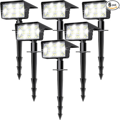 Solar Spot Lights Outdoor with 60 LED & Auto On/Off, 6 Pack Solar Lights Outdoor Waterproof IP68 with 3 Lighting Modes, 2-in-1 Solars Landscape Light for Outside, Garden, Yard(Cool White)