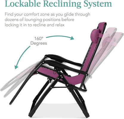Recliner Chair, Extra-Wide Folding Zero Gravity Patio Lounger, Purple