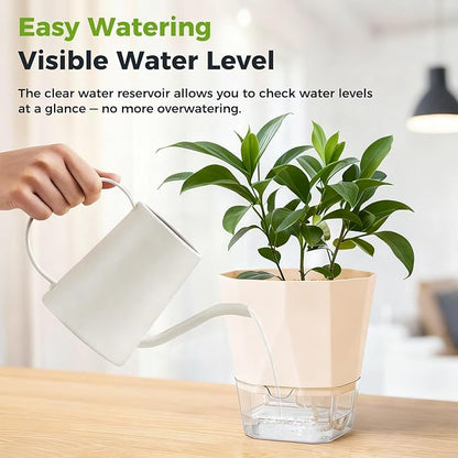 2 Pack Self Watering Pots for Indoor Plants, 8.4" Self Watering Planters Large African Violet Self Watering Clear Pots for Plants Large Herb Orchid Flower Houseplant, Ivory White