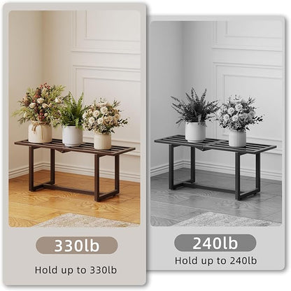 Modern Outdoor Plant Stand for Indoor Corner, Foldable Metal Plant Display Shelf for Multiple Pots,Mid Century Slatted Bench for Garden, Patio Load Bearing 330 lbs 26" L x 10.4" H x 8.6" W 2 Pack Coffee