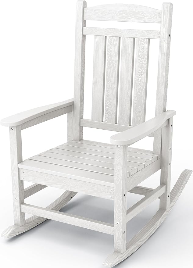 Oversized HDPE Outdoor Rocking Chair, Ivory White, 350 lb Capacity