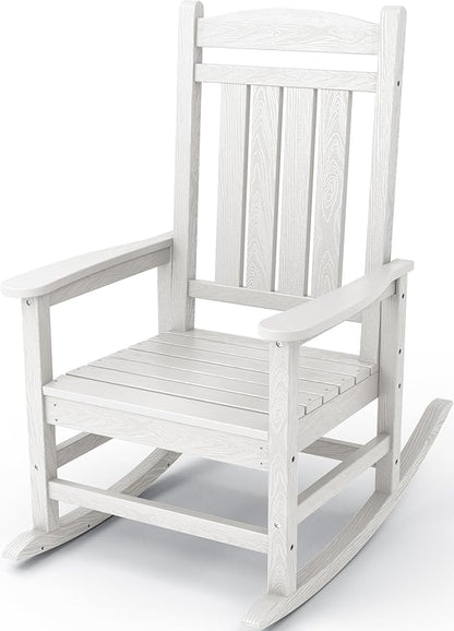 Oversized HDPE Outdoor Rocking Chair, Ivory White, 350 lb Capacity