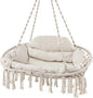 Tangkula 2-Person Hanging Hammock Chair, Boho Style Macrame Hammock Swing with Soft Cushions, Tassels, Indoor Outdoor Cotton Rope Hanging Swing Chair for Bedroom, Porch, Balcony