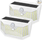 HMCITY 120 LED Solar Lights Outdoor with Motion Sensor and 3 Lighting Modes, IP65 Waterproof Wide Solar Wall Lights Ideal for Garden Patio Yard (Front Button 2Packs, White Shell-Daylight White)