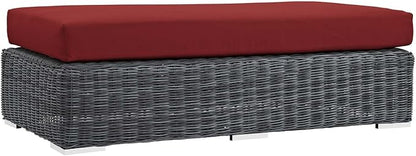 Modway Summon Wicker Rattan Outdoor Patio Sunbrella® Fabric Rectangle Ottoman in Canvas Red