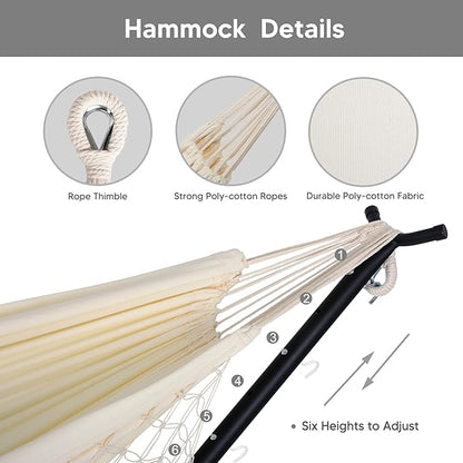 SUNCREAT 2-in-1 Convertible Portable Double Hammock with Stand Included, Outdoor Hammock and Stand, Patented, Natural Tassel