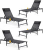 4 Pack Foldable Chaise Lounge Chair with Cup Holder, Assemble-Free Outdoor Lounge Chair with Detachable Pillow and 6 Adjustable Backrest, Patio Lounge Chair for Outside Poolside Beach Pool, Black