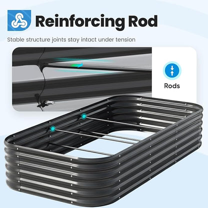Quictent Galvanized Raised Garden Bed Kit, 8x4x1.5 ft Oval Metal Planter Box Tall for Vegetables Outdoor Backyard, Strengthened by Crossbar, Dark Gray