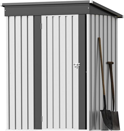 Greesum 5×3 FT Outdoor Storage Shed, Metal Storaged Sheds Without Floor, Tool Sheds with Lockable Doors and Sloping Roof for Garden, Patio, Backyard, White