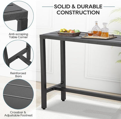 Outdoor Bar Table, Patio Console Pub Height Tables with Powder Coated Steel Frame, Weather Resistant Waterproof Top for Hot Tub, Balcony, Garden, Yard, Poolside (63" Bar Table, Grey)