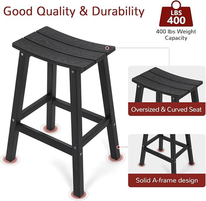 Stoog All-Weather Bar Stools Set of 4, 28" Height Outdoor Bar Stools, Low Maintenance, for Patio, Deck, Kitchen Counter, and Garden, Black