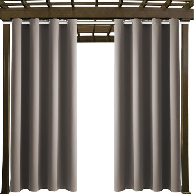 Water Proof Outside Curtains with Grommet Top for Porch, W52 x L120 Thermal Insulated Washable Outdoor Divider Drapes for Patio Gazebo Deck Pool Area Pergola Cabana (Taupe, 2 Panels)