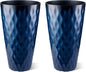 Glitzhome 23.75" H Tall Outdoor Planter, Set of 2 Wavy Texture Cobalt Blue Large Outdoor Planters, with Drainage Hole, Plastic Large Round Decorative Flower Plant Pot for Front Porch, Indoor