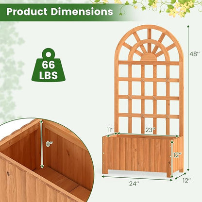 Giantex Wooden Raised Garden Bed with Arched Trellis Set 2, 48” Fir Wood Outdoor Elevated Planter Box Privacy Screen w/Drainage Hole, Vertical Garden Bed for Climbing Plants, Patio Balcony Backyard
